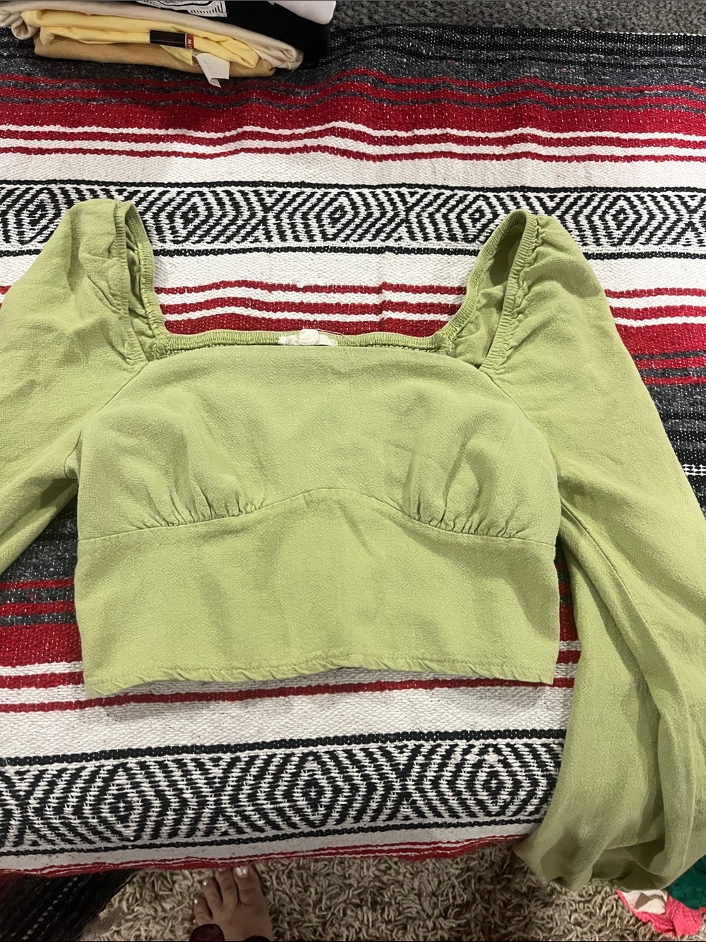 La Hearts Light Green Square-Neck Long Sleeve Crop Top